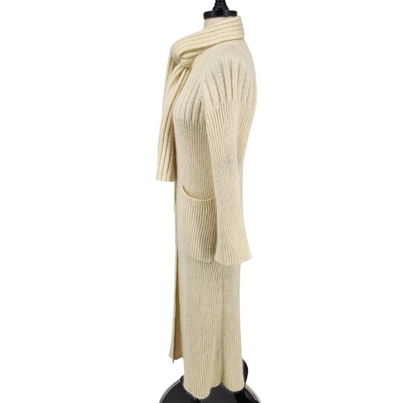 Vintage Cream Knit Cardigan Sweater Duster with Attached Scarf – Mohair Blend - Picture 6 of 12